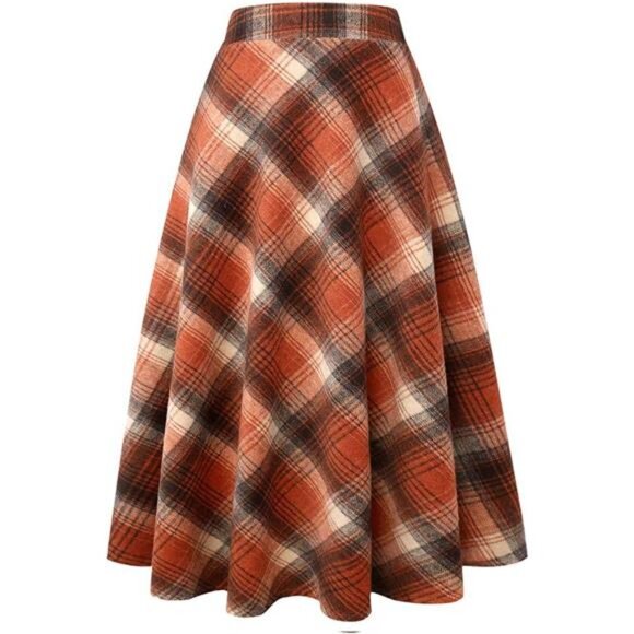 Womens Wool Skirts Elastic Waist A-Line, Long Skirts Orange - Picture 1 of 3